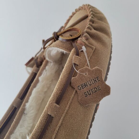 Minnetonka Women's Tan Moccasins Allie Junior Trapper Suede 8m NIB - Picture 5 of 8